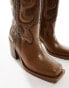 Фото #4 товара Public Desire Wide Fit Texas western mid ankle boot with snake print in vintage brown