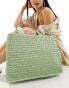 South Beach straw woven shoulder beach tote bag in pistachio green