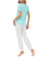 ფოტო #2 პროდუქტის Women's Short Sleeve Pocket T-Shirt with Printed Jogger Pants 2 Piece Pajama Set