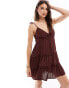 Miss Selfridge cheesecloth tiered mini sundress in chocolate