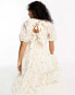 Фото #4 товара Glamorous off white puff sleeve mini dress with tie back in floral