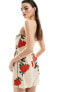 Фото #3 товара ASOS DESIGN satin bandeau mini dress with gathered waist detail in cream rose print