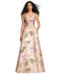 Womens Boned Corset Closed-Back Floral Satin Gown with Full Skirt