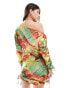 Фото #2 товара ASOS DESIGN one shoulder gathered sleeve mini dress in bright floral print