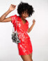 Фото #3 товара ASOS DESIGN all over feather embellished mini dress in red