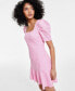 Фото #4 товара Women's Tweed Puff-Sleeve Flounce-Hem Dress