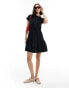 Threadbare Song poplin v neck skater dress in black