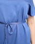 Vila Curve satin t-shirt midi dress with tie waist in blue