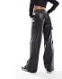 Фото #3 товара Stradivarius Petite faux leather cargo trouser in black