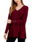 ფოტო #1 პროდუქტის Women's Seamed-Front Button-Cuff V-Neck Sweater