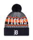 Фото #1 товара Men's Navy Detroit Tigers Striped Cuffed Knit Hat with Pom
