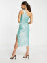 Фото #2 товара Simmi Petite Summer sequin embellished one shoulder midi dress with thigh split in turquoise