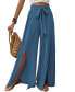 Women's Checkered Blue Wide Leg Split Hem Pants