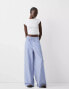 Bershka deep waistband wide leg trousers in blue stripe