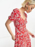 & Other Stories puff sleeve midi dress in red floral