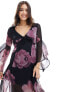 Фото #7 товара Miss Selfridge chiffon flared sleeve godet maxi dress in blurred floral