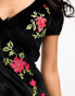 Фото #2 товара ASOS DESIGN ruched bust cap sleeve mini dress in velvet with rose embroidery