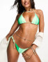 Candypants tri colour block triangle bikini top in green