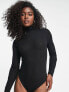 Miss Selfridge textured mesh roll neck bodysuit in black