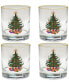 Christmas Tree Old-Fashioned Glass with 22k Gold Rim, Set of 4