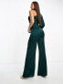 Фото #5 товара TFNC Tall satin one shoulder jumpsuit in forest green