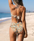 Women's Smocked Tie Back Bandeau Mid Rise Bikini Set