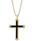 ფოტო #1 პროდუქტის EFFY® Men's Onyx & Diamond (1/10 ct. t.w.) Cross 22" Pendant Necklace in 14k Gold