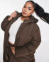 Threadbare Plus Jodie maxi puffer coat with hood in chocolate brown