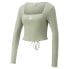 Фото #1 товара Puma Classics Bolero Scoop Neck Long Sleeve Tie Shirt Womens Green Casual Tops 5