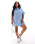 Фото #2 товара ASOS DESIGN Curve denim polo dress in mid blue