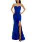 Juniors' Strapless Corset High-Slit Evening Gown