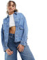 Фото #1 товара Stradivarius denim shacket with patch pocket in light blue