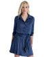 Women's Pleated Tie-Front Long-Sleeve Shirtdress