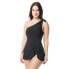 Фото #1 товара Contours by Coco Reef One Shoulder Sarong One Piece Swimsuit Black 10/ 34D