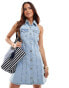 Wrangler collared denim dress in light blue Синий, S - фото #2