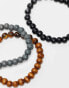 ASOS DESIGN 3 pack beaded bracelet set in black brown and grey - фото #6