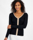 Фото #3 товара Women's Contrast-Trim Ribbed Long-Sleeve Top