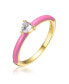Фото #1 товара RA Young Adults/Teens 14k Yellow Gold Plated with Cubic Zirconia Heart Solitaire Pink Enamel Ring