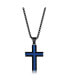 ფოტო #1 პროდუქტის Men's Stainless Steel Black & Blue Plated Cross Necklace