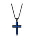 Men's Stainless Steel Black & Blue Plated Cross Necklace Синий, 24 Inches - фото #1