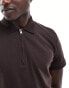 Selected Homme polo shirt with half zip in brown