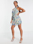 Фото #7 товара ASOS DESIGN Petite plisse halter mini dress in bright floral print