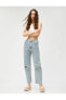 Фото #2 товара Yüksek Bel Kot Pantolon Taş Işlemeli Düz Paça - Eve Jeans