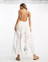 Фото #3 товара ASOS DESIGN embroidered pinny midi dress with open back and cutwork detail in white