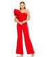 Фото #5 товара Women's One Shoulder Ruffle Detail Flare Pant Jumpsuit