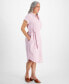 Фото #2 товара Petite Crinkled Cotton Camp Shirt Dress, Created for Macy's