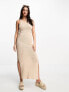 Фото #1 товара Stradivarius one shoulder crochet knitted maxi dress in natural