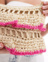 South Beach crochet ruffle clutch bag in hot pink and natural