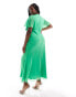 Фото #2 товара ASOS DESIGN Curve exclusive flutter sleeve midi dress with wrap waist detail in green