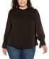 Фото #1 товара Black Label Plus Size Mixed Media Blouson-Sleeve Top